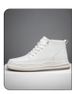 Cowhide Men's Round Head Lace-up Board Shoes Genuine Leather Casual Men's Mid-top Leather Shoes Invisible Inner Height Increase Men's Shoes_vogvips.com