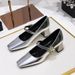 Women's Shoes Medium Heel Thick Heel Shallow Mouth Square Head Rhinestone Buckle One Word Belt Single Shoes Women_vogvips.com