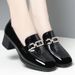 Chunky Heel Single For Women 2023 New Spring Women's Middle-aged Ladies Patent Loafers Soft Sole Mid-heel Deep Mouth_vogvips.com