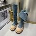 Korean Style Over-the-Knee Long For Women, Denim Washe Shell Toe Thick-Sole Work Fashion Slim Boots, Riing Boots_vogvips.com