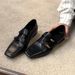 First Encounter With British Style Square-Toed Small Gold Buckle Loafers Women, Black Slip-On Versatile Leather Shoes_vogvips.com