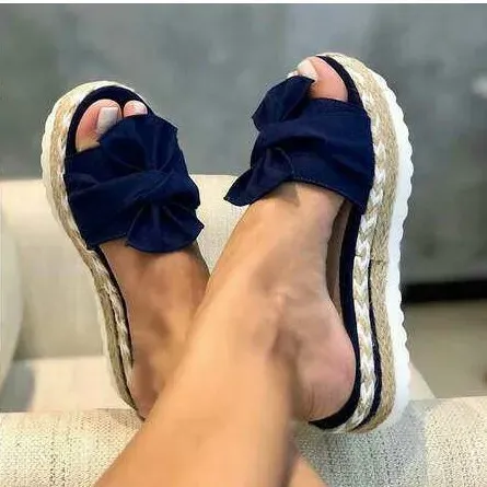 Adhesive Shoes Breathable Lightweight Women Cloth Butterfly Bow Cool Dragging Thick Bottomed Slope Ladies' Wer_vogvips.com