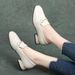 Soft-soled Loafers Women's Square Head Shallow Mouth Single Shoes Women's One-pedal Small Leather Shoes Square Heel British Style_vogvips.com