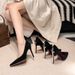 New Style Pointed Toe Stiletto Heels Metal Hollowed out Suede Women's Wedding Bridal Shoes_vogvips.com