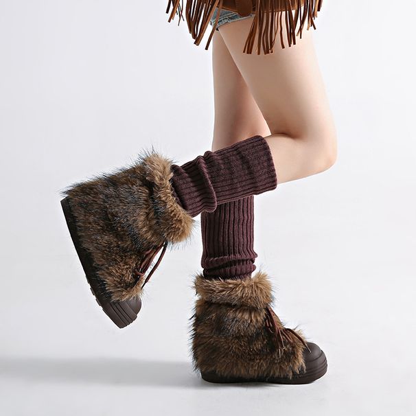 Trendy Furry Chunky For Women 2024 Winter New Fashionable Warm Cold-Resistant Thick-Soled Height-Increasing Snow Boots_vogvips.com