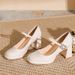 Women's Shoes Waterproof Platform Chunky Heel Mary Jane Pumps - Square Toe Slip-On Dress Shoes With Buckle Detail In Leather (Black, Beige, Ivory)_vogvips.com