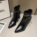 Pointed Toe Chunky Khaki Belt Buckle Ankle For Women 2023 Autumn Winter New Professional OL High Heel Slim Boots_vogvips.com