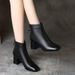 Women's Short Thick Heel Single Fleece-Lined Martin Autumn Winter New Square Toe Mid-Heel With Cotton Snow Boots_vogvips.com
