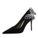 3739-H62L Korean Style Heels With Side Bowknot, Rhinestones, Shih Tzu Velvet, Pointed Toe, Shallow Mouth, Ultra High_vogvips.com