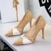 3391-18 French-style Elegant Ladylike Pearl Chain Bow Pointed Toe Shallow Fashion Suede Stiletto Shoes For Women_vogvips.com