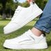 Classic All Black Leather For Women Lace-up Casual Sneakers Lightweight Breathable Skate Shoes Non-slip Work Footwear_vogvips.com