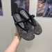 Half-strap Mary Jane Closed-toe Mules For Women, 2026 Summer New Stylish Rhinestone Fishnet French Sandals_vogvips.com