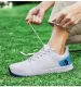 Men Solid White Waterproof Golf Shoes Spikeless Anti Slip Breathable Cushioned Sole Outdoor Sport Sneakers_vogvips.com