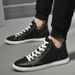Fleece Warm Cotton Shoes Medium Top Board Shoes Men's Casual Shoes Leather Splicing Large Size Men's Shoes_vogvips.com