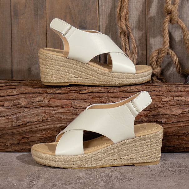 Women’s Shoes Summer New Cross Strap Rope Wedge Heel Roman Sandals Women's Thick Bottom Fish Mouth Large Size Beach Sandals_vogvips.com