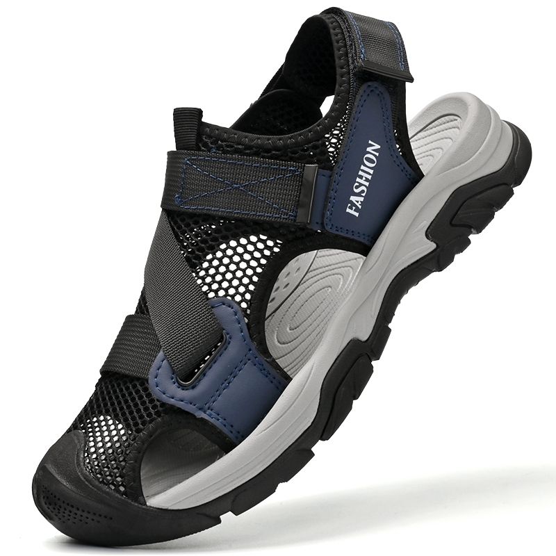 2024 Summer Men's Large Size Sandals Outdoor Beach Shoes Velcro Toe Sandals Head Layer Leather Breathable Casual Shoes_vogvips.com