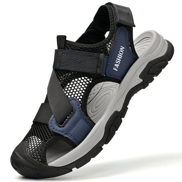 2024 Summer Men's Large Size Sandals Outdoor Beach Shoes Velcro Toe Sandals Head Layer Leather Breathable Casual Shoes_vogvips.com