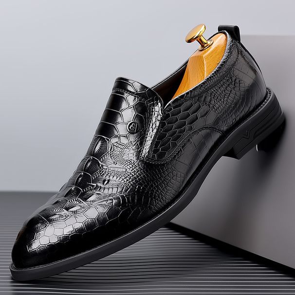 Style 2024 New Men's Casual Leather Crocodile Pattern British Loafers Pointed Toe European Version Formal Business Shoes_vogvips.com
