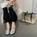 Sheepskin Version ~ Genuine Soft Sole Silver Mary Jane For Women With Cross Buckle Round Toe Ballet Style Flat Small_vogvips.com