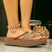 Women's Platform Sandals With Rhinestones - Comfortable Slip-On Summer Shoes, Casual Wide Strap Flip Flops, Retro Fashion Footwear In Brown"_vogvips.com