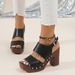 New Fashion Fish Mouth Rivet Thick Heel High Heel Wood Grain Women Strap Sandals_vogvips.com