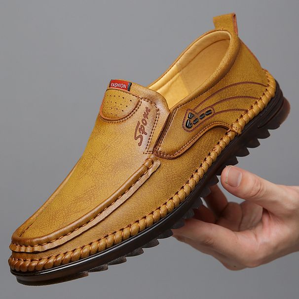 Euro Step Loafers Autumn New Slip-On Non-Slip Leather Soft Sole Versatile Breathable Men's Casual Shoes_vogvips.com
