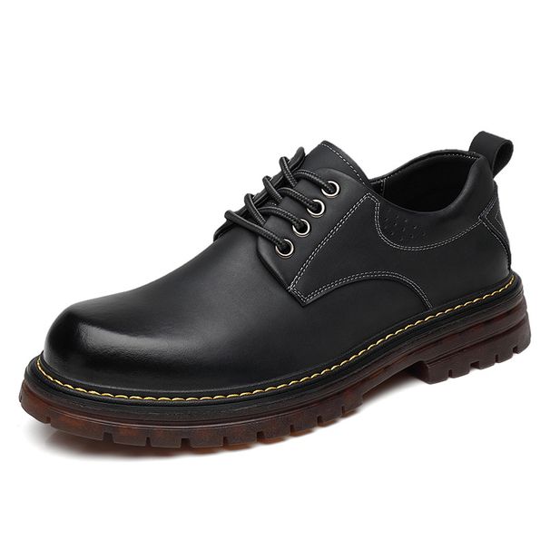 Men's Martin Boots Low Chunky Sole Leather Casual Shoes Retro Fashion Boots_vogvips.com
