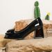 Large size square head bow single shoes for women new thick heels patent leather black work shoes_vogvips.com