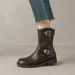 Weiwei Lady 5732-5 British Style Women's Martin Boots 2025 Autumn New Flat Round-Toe Black Short Boots_vogvips.com