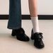 Women's Shoes New Style High Heeled Loafers, Petite Chunky Heel Single Shoes, Black, Versatile Slip On, Deep Mouth JK Leather Shoes_vogvips.com