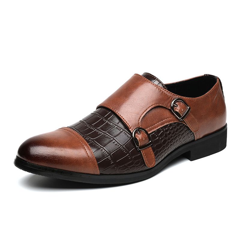 Foreign Trade Double Buckle Large Crocodile Pattern 38-48 Size European And American Trend Slip-On Casual Monk Strap_vogvips.com