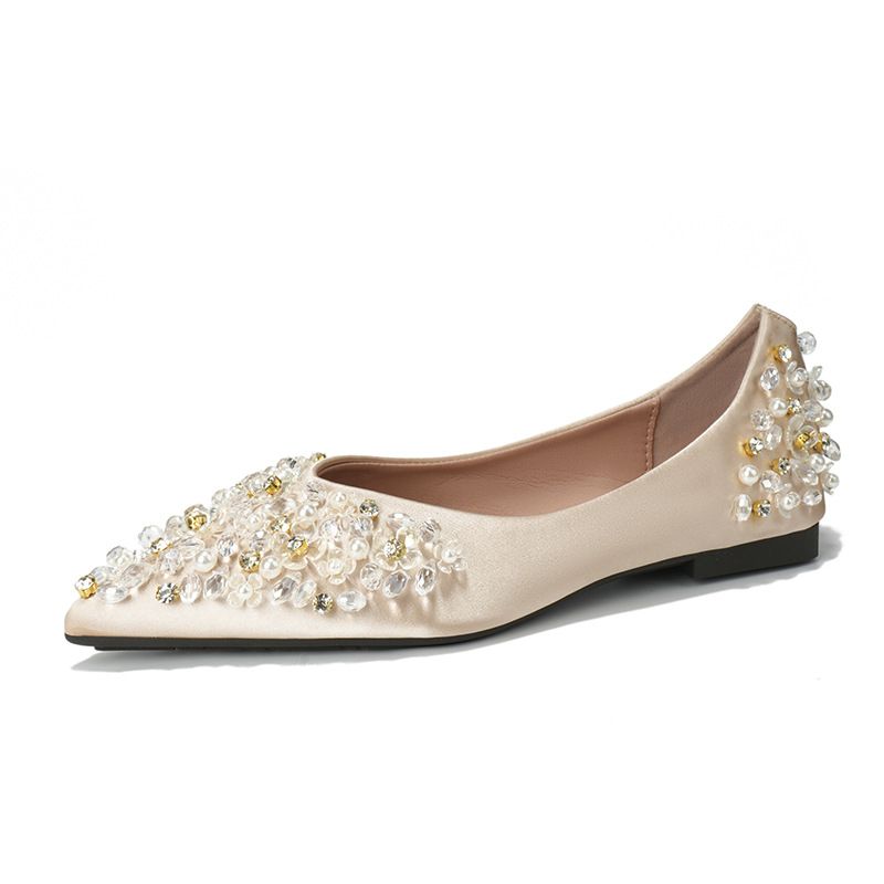 Women's Style Pointed Toe Flat Shoes Rhinestone Low Cut Black Soft Sole Plus Size Commuter Footwear Women's Ballet Flats_vogvips.com