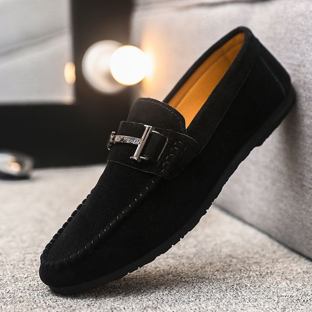 Lefu Single Low Top Round Head Lazy Men's 2025 Comfortable Handmade Leather Shoes, Soft Sole, Casual One Step Kick_vogvips.com