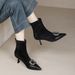 Pointed Toe Fashion High Heel Boots 2025 New Style Thin Heel Chelsea Women's Boots With Rhinestone Square Buckle Slimming Boots Wo_vogvips.com