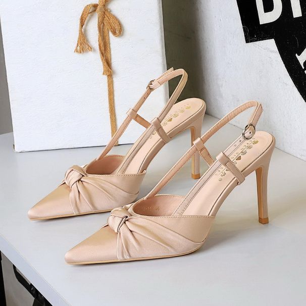 Satin Bow Thin Heel High Heels Pointed Head Light Mouth Rear Empty Bag Head Light Mouth Single Shoes_vogvips.com