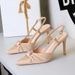 Satin Bow Thin Heel High Heels Pointed Head Light Mouth Rear Empty Bag Head Light Mouth Single Shoes_vogvips.com