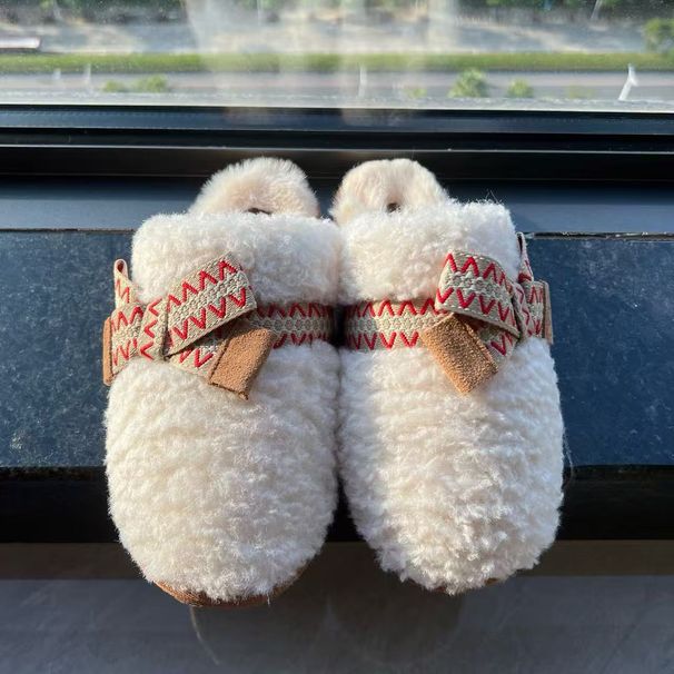 Correct Logo 1 Lamb Wool UG Closed-Toe Furry For Women Autumn Winter New Warm Fleece-Lined Flat Outdoor Slippers Cotton Shoes_vogvips.com
