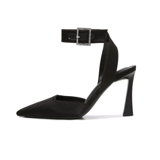 2026 High Heels With Thin Heels, Fashionable Satin, Versatile Small Square Toe, Black, Sexy Nightclub Style,_vogvips.com