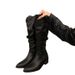 Chunky Heel Retro Brown V-Cut Slouch Mid-Calf Women's Shoes 2025 Autumn Winter Pointed Toe Western Cowboy Long Boots_vogvips.com