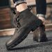 Glide Men's Martin Boots Autumn 2024 New British Style High-top Casual Pure Black Mid-top Height-increasing Work Shoes_vogvips.com