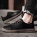 Black Textured Small Leather Shoes Men's Shoes Low-top Breathable Hollow Sports Style Casual Men's Board Shoes_vogvips.com