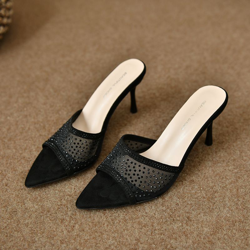 New Pointed-toe Stiletto Sandals Rhinestones, Comfortable For Outdoor Wear, Open-toed, Breathable, Niche High-heeled_vogvips.com