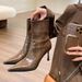 High Pointed Toe 2025 Autumn Winter New European And American Style Thin Heel Patchwork Ankle Slim Retro Brown Short_vogvips.com