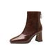 7798-3 American Brown Short For Women 2024 New Square Toe High Heel Melard Style Martin Boots_vogvips.com