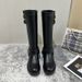 Genuine Leather Boots Round Head Belt Buckle High Boots Thick Heel Fashion Knight Women's Boots_vogvips.com