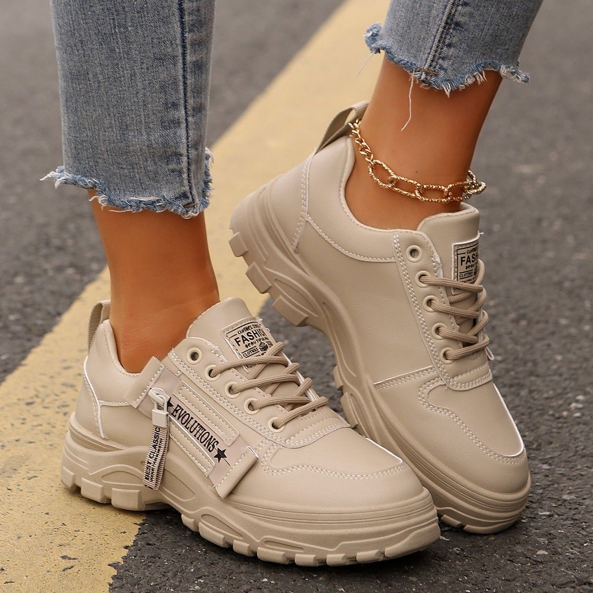 Women's Shoes Large Size 45 Women's Shoes 2025 Spring New Round Toe Lace Up Flat Casual Single Shoes Women's Running Sports Shoes_vogvips.com