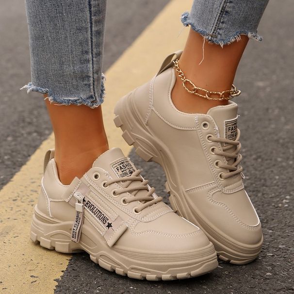 Women's Shoes Large Size 45 Women's Shoes 2025 Spring New Round Toe Lace Up Flat Casual Single Shoes Women's Running Sports Shoes_vogvips.com