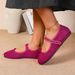 Wind Shoes, Rocking Thread Suede, Mary Jane Flat Sole, Red, Gentle, Evening Fairy_vogvips.com