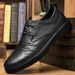Men's Round Head Casual Shoes Single Shoes Men's Leather Shoes Splicing Lace-up Shallow Mouth Men's Shoes_vogvips.com
