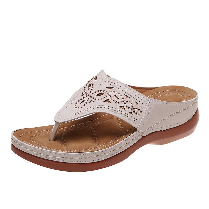 Women's Shoes Thick Soled Clip Toe Rhinestone Slippers For Women Large Size Wedge Heel Outdoor Beach Sandals_vogvips.com